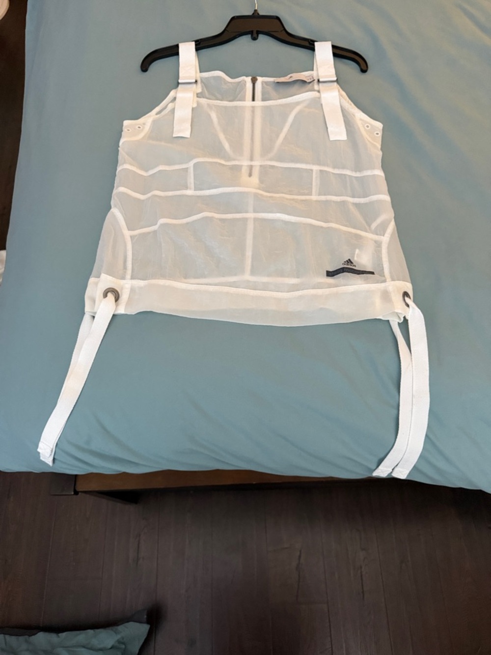 adidas White Sheer Mesh Drawstring Top